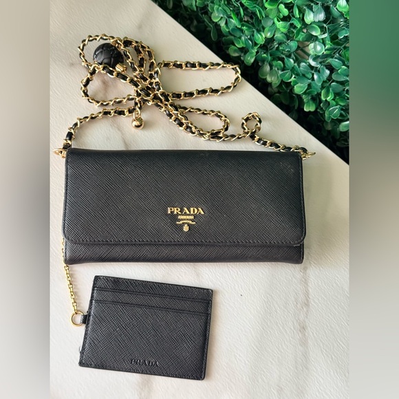 Prada Black Long Wallet with Chain with Card Holder Authentic